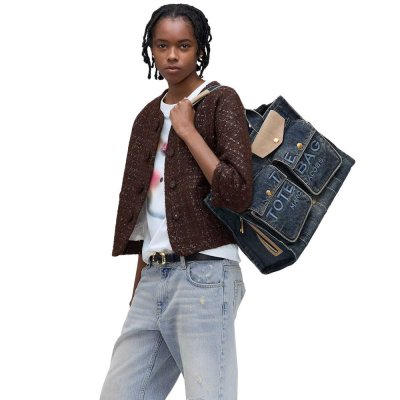 THE DENIM SUEDE LARGE CARGO TOTE BAG